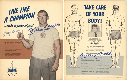 1956 Mickey Mantle Twice Signed National Sports Council "Live Like a Champion" 11x14 Half-Fold Mail Out Flyer (Beckett GEM MINT 10)